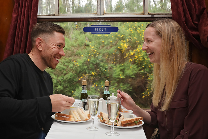 First class light lunch onboard a heritage train at the Strathspey railway
